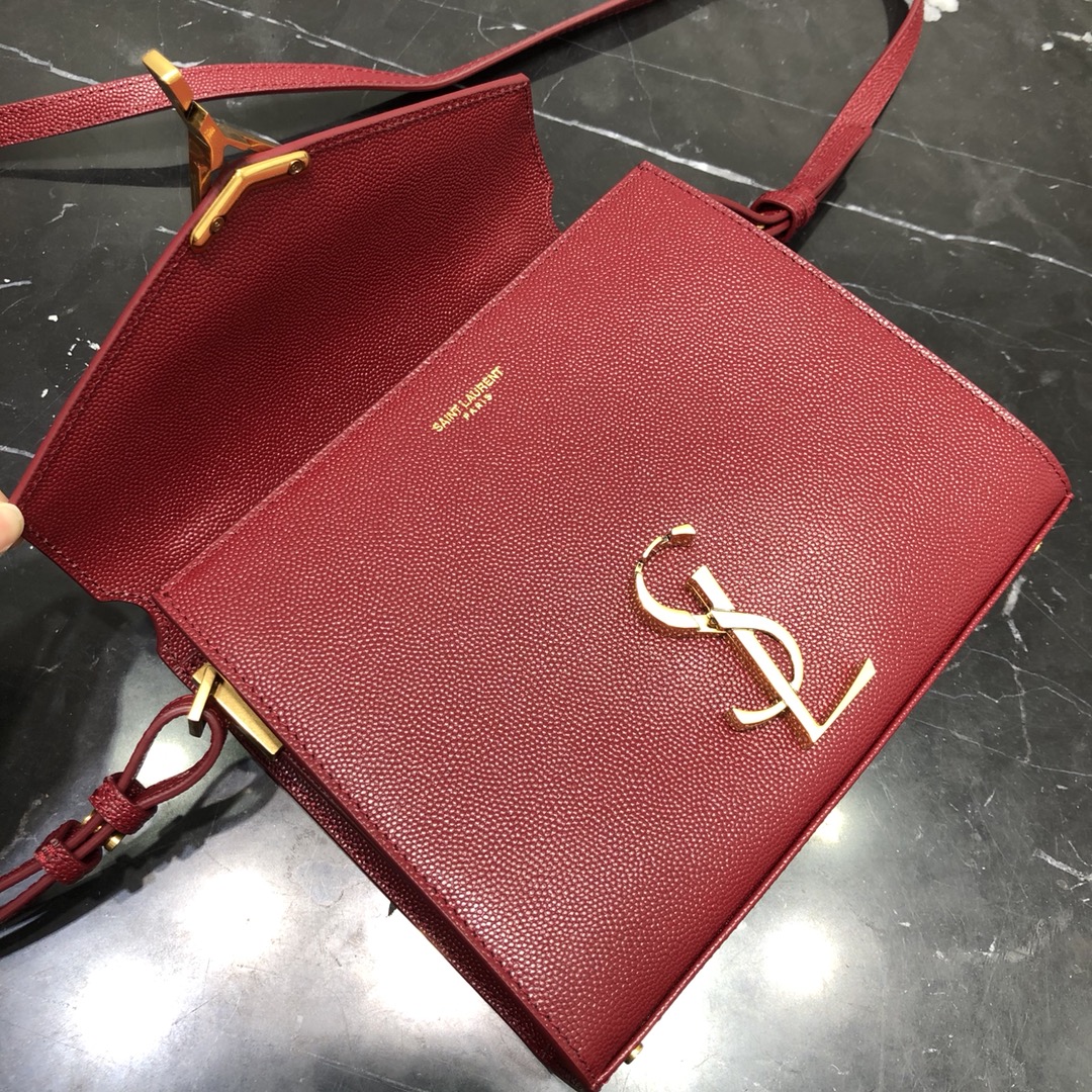 Saint Laurent Cassandera Mini Grained Embossed Leather Calfskin Handbag Shoulder Bag Red 623930